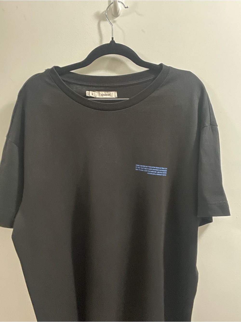 PANGAIA Black Short-Sleeve Tee with Small Blue Print - Picture 2 of 8